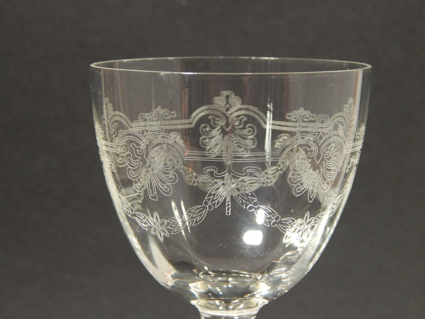 ANTICO LIBERTY PREZIOSO SET 6 CALICI IN CRISTALLO BOEMIA GHIRLANDA INCISA