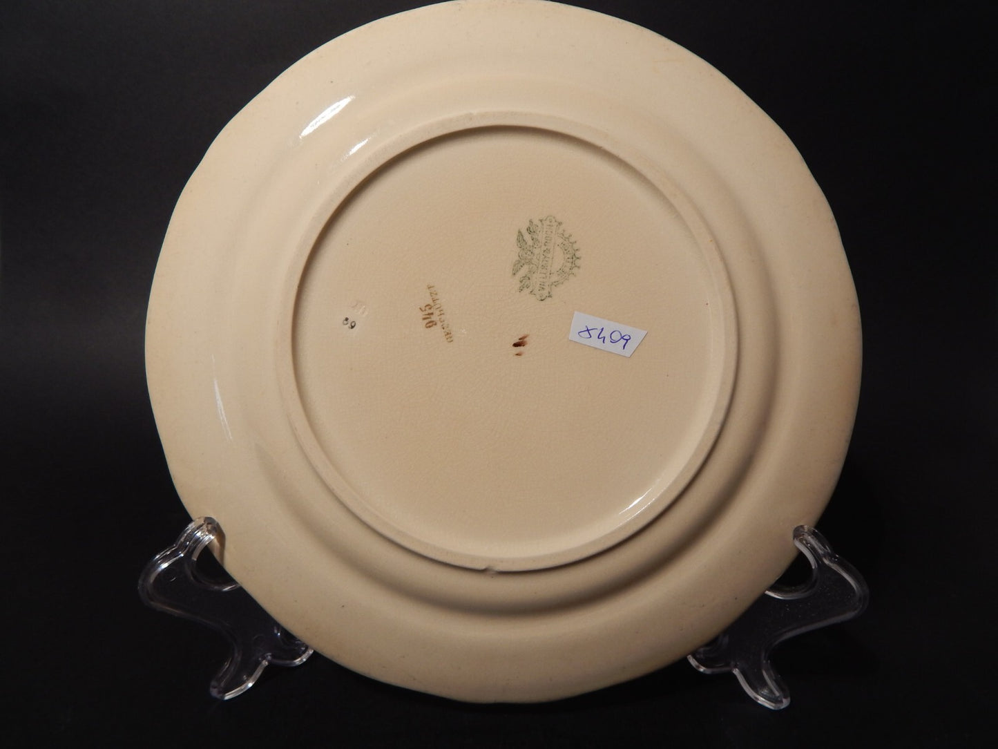 ANTICO RARO PIATTO CERAMICA VILLEROY&BOCH METTLACH DI FINE 1800 CM. 24,5 DIFETTO