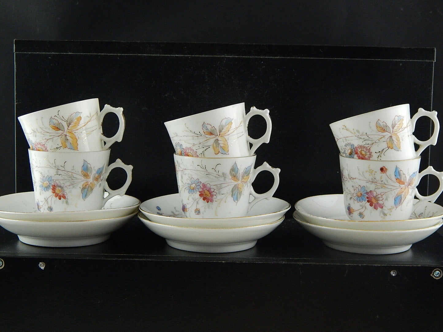 ANTICO SERVIZIO 6 TAZZINE PORCELLANA METÀ 800 DIPINTE A MANO COLLEZIONE AUTUNNO