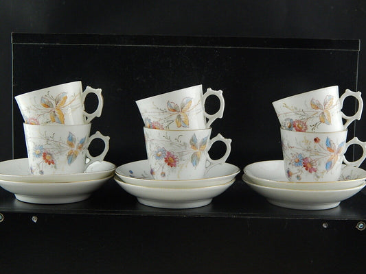 ANTICO SERVIZIO 6 TAZZINE PORCELLANA METÀ 800 DIPINTE A MANO COLLEZIONE AUTUNNO