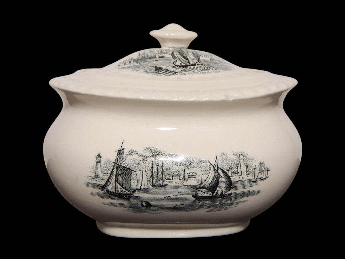 ANTICA ZUCCHERIERA INGLESE SEMI PORCELLANA COPELAND SPODE PAESAGGIO MARINO