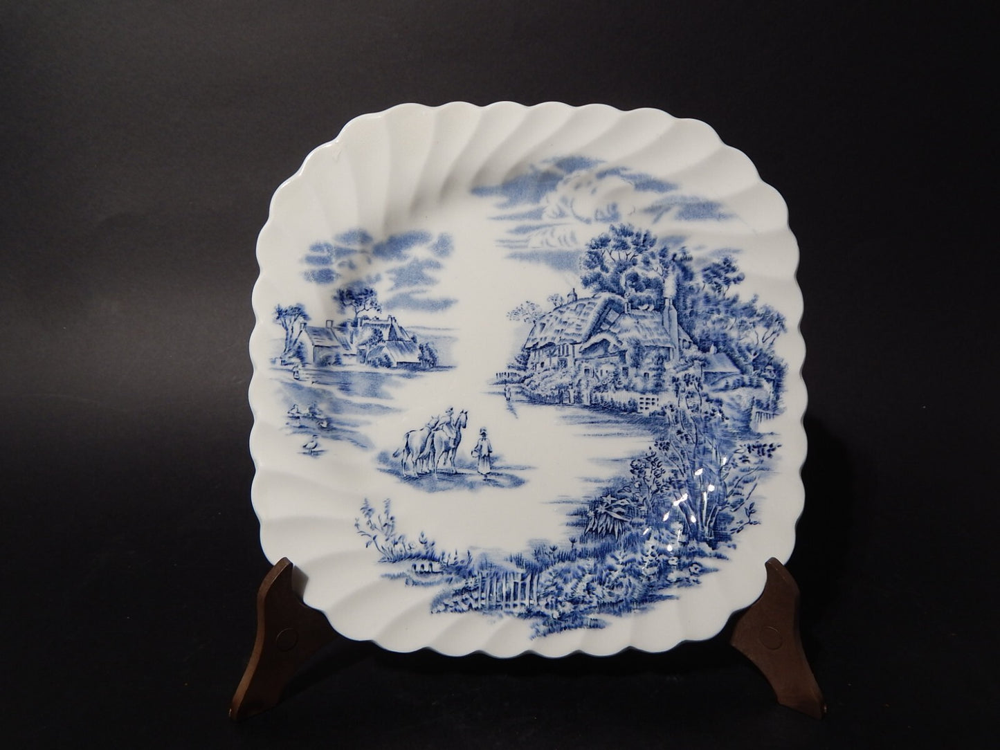 VINTAGE PIATTO QUADRATO SEMI PORCELLANA JOHNSON BROS HAPPY ENGLAND STAMPA A MANO