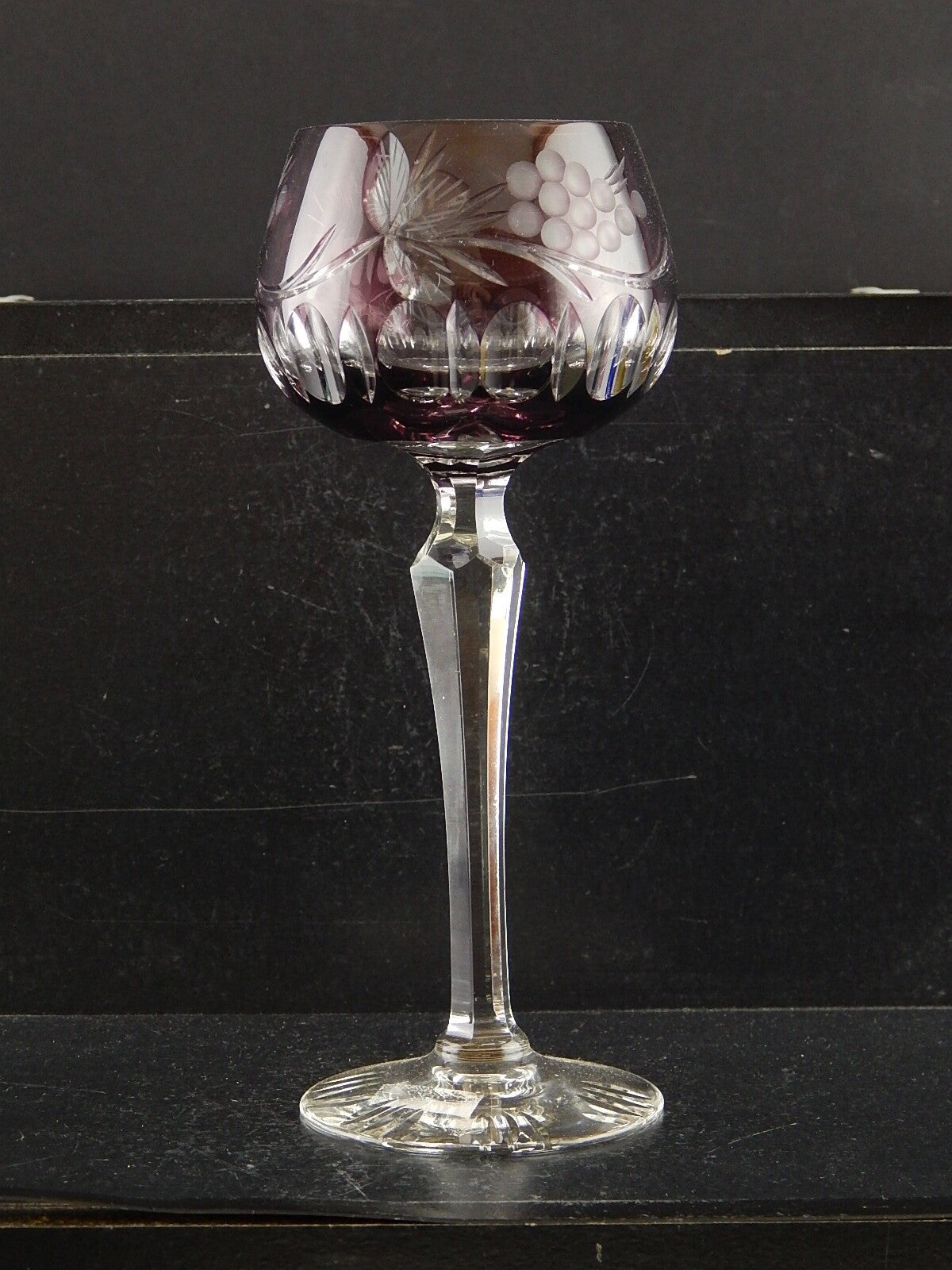 PREZIOSO VINTAGE BICCHIERE CALICE CRISTALLO BOEMIA MOLATO VIOLA