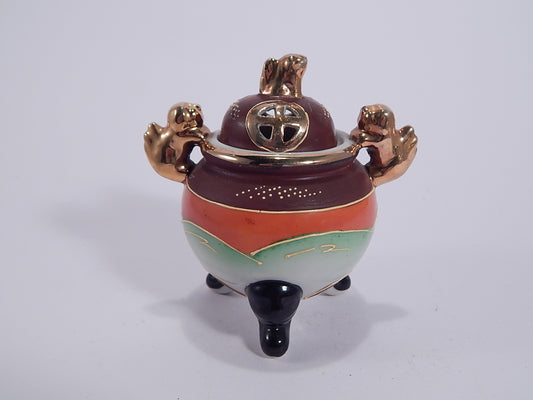 VINTAGE VASO COPERCHIO POTICHE GIAPPONESE SATSUMA URN DECORATO A MANO COLLEZIONE