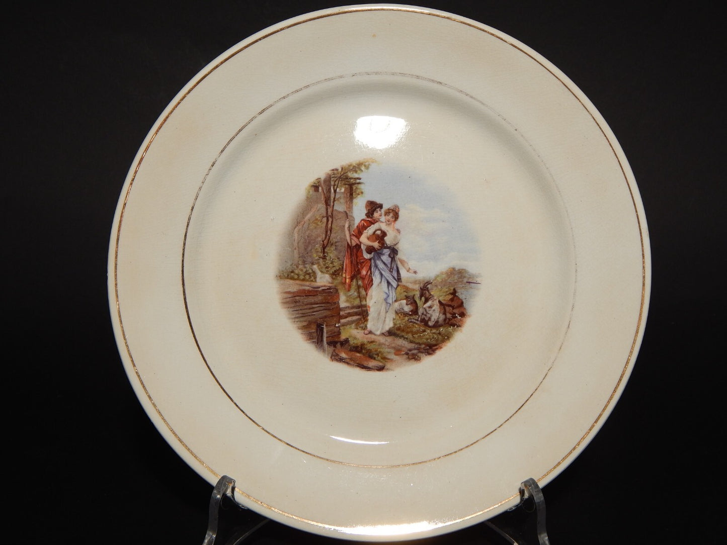 ANTICO PIATTO CERAMICA RICHARD MILANO DECORO SCENA BUCOLICA PRIMO 900