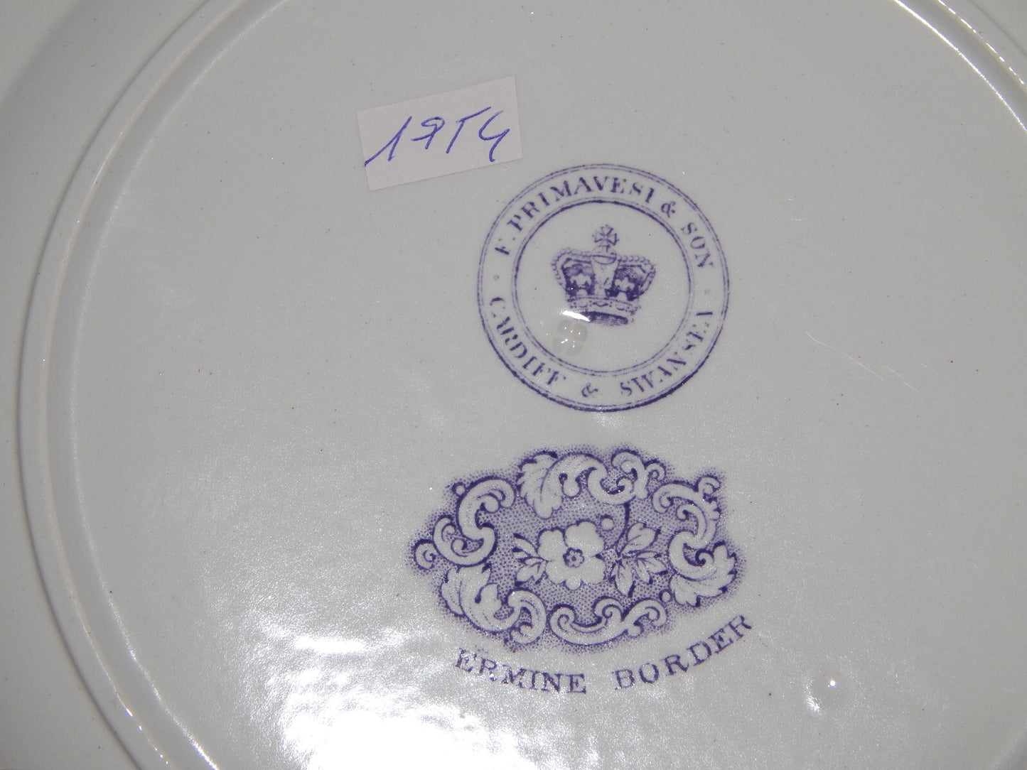 ANTICO SET 6 PIATTI CERAMICA STAFFORDSHIRE PRIMAVESI 1860 ERMINE BORDER VIOLA