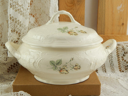 ANTICA ORIGINALE ZUPPIERA PORCELLANA OPACA AMERICANA IMPERIAL CROWN IVORY STONE