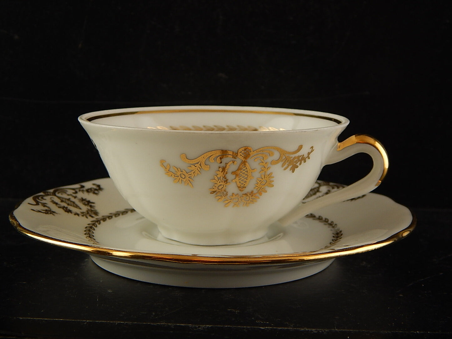 ANTICO SERVIZIO CAFFÈ PORCELLANA BIANCA ORO PORCELAINE COMPAGNIE LUXE NATIONALE