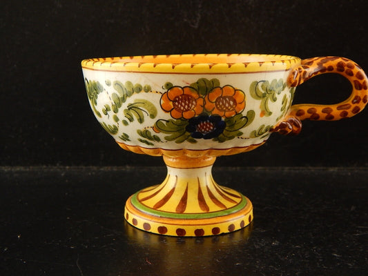 ANTICA TAZZA MAIOLICA CERAMICA POLICROMA FANTECHI ANSA A SERPE PRIMO 900 #8906