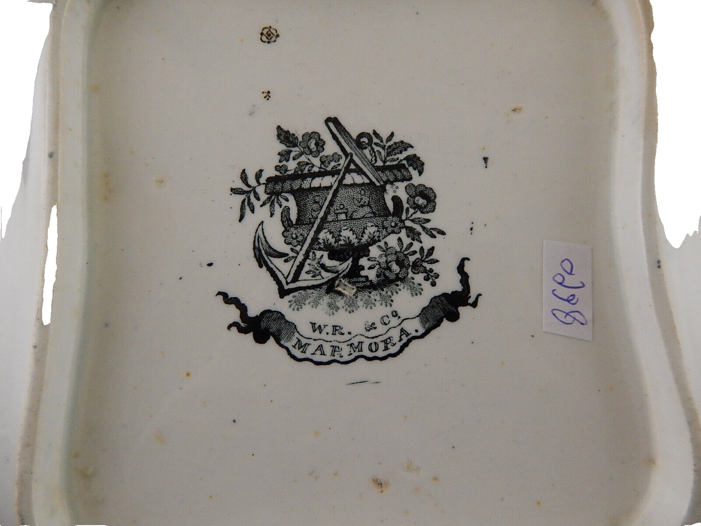 WILLIAM RIDGWAY MAR DI MARMARA 1830 ANTICO PREZIOSO VASSOIO CERAMICA CON MANICI