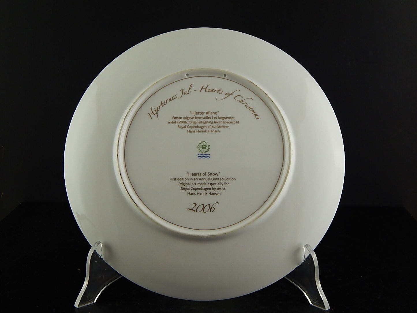 ROYAL COPENHAGEN PORCELLANA PIATTO CUORI NATALE 2006 COLLEZIONE HEARTS OF XMAS