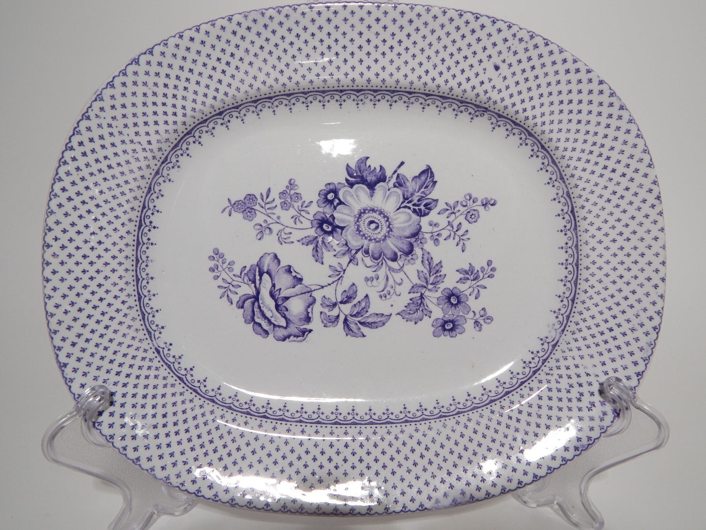ANTICO RARO VASSOIO CERAMICA STAFFORDSHIRE PRIMAVESI 1860 ERMINE BORDER VIOLA #