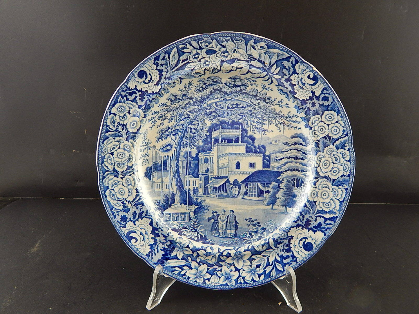 ANTICO DEL 1854 AUTENTICO RARO PIATTO SEMI PORCELLANA WEDGWOOD BIANCO E BLU