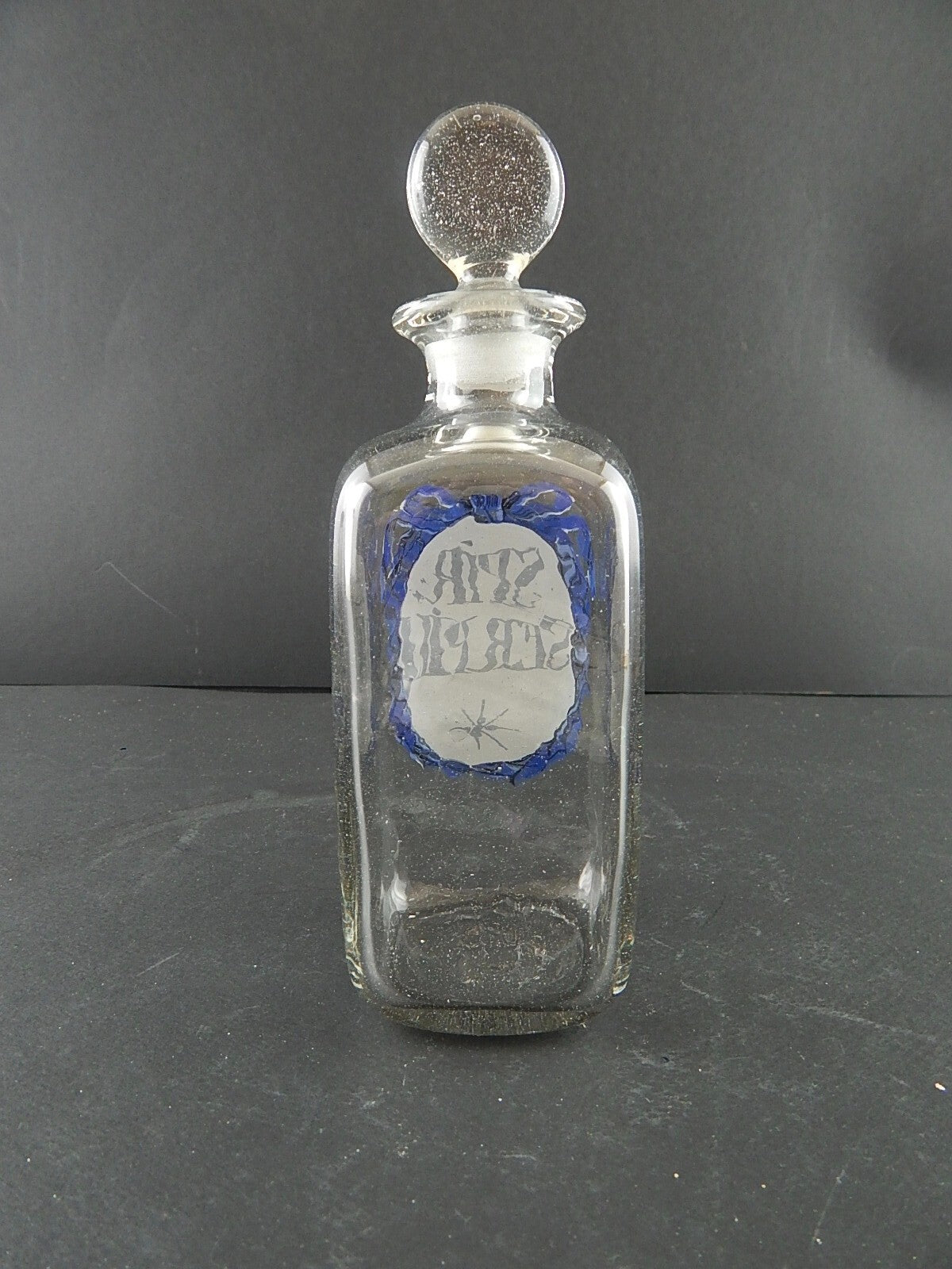 VINTAGE HOLMEGAARD FARMACIA BOTTIGLIA VETRO SOFFIATO DIPINTA MANO SPIR SERPILE