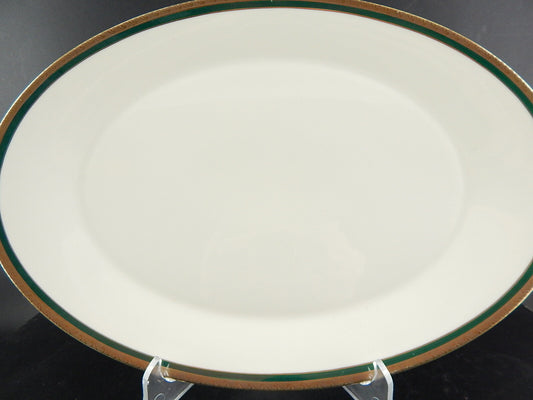 RETRO ELEGANTE PIATTO VASSOIO IMPERO PORCELLANA BAVARIA AVORIO SMERALDO ORO