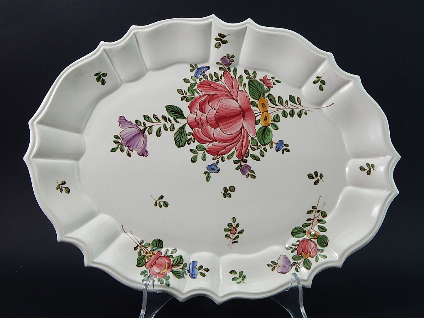 VINTAGE VASSOIO PIATTO OVALE MAIOLICA CERAMICA PAGANI VECCHIA LODI DIPINTO MANO