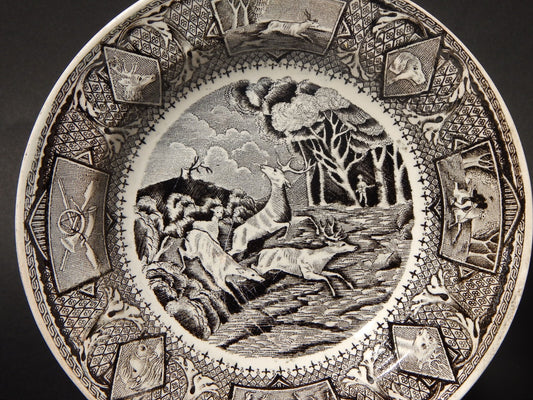 ANTICO RARO PIATTO CACCIA AL CERVO CERAMICA TURRITA LIVORNO MENICANTI FINE 800