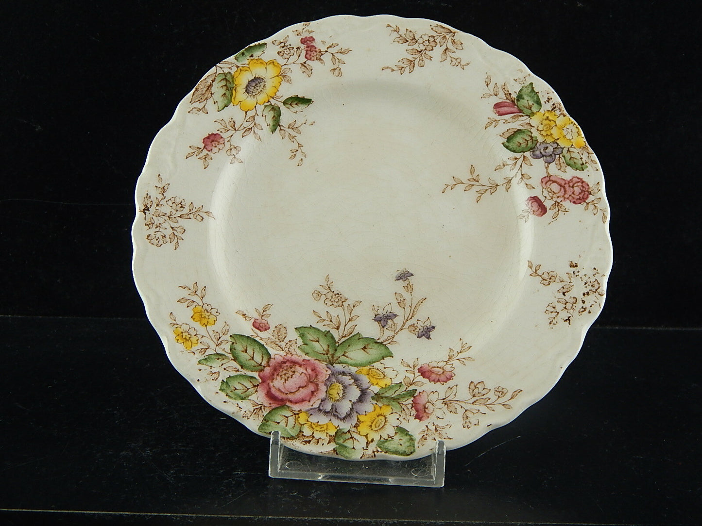 ANTICO PIATTINO CROWN DUCAL RYDAL SEMI PORCELLANA DECORO FLOREALE POLICROMO