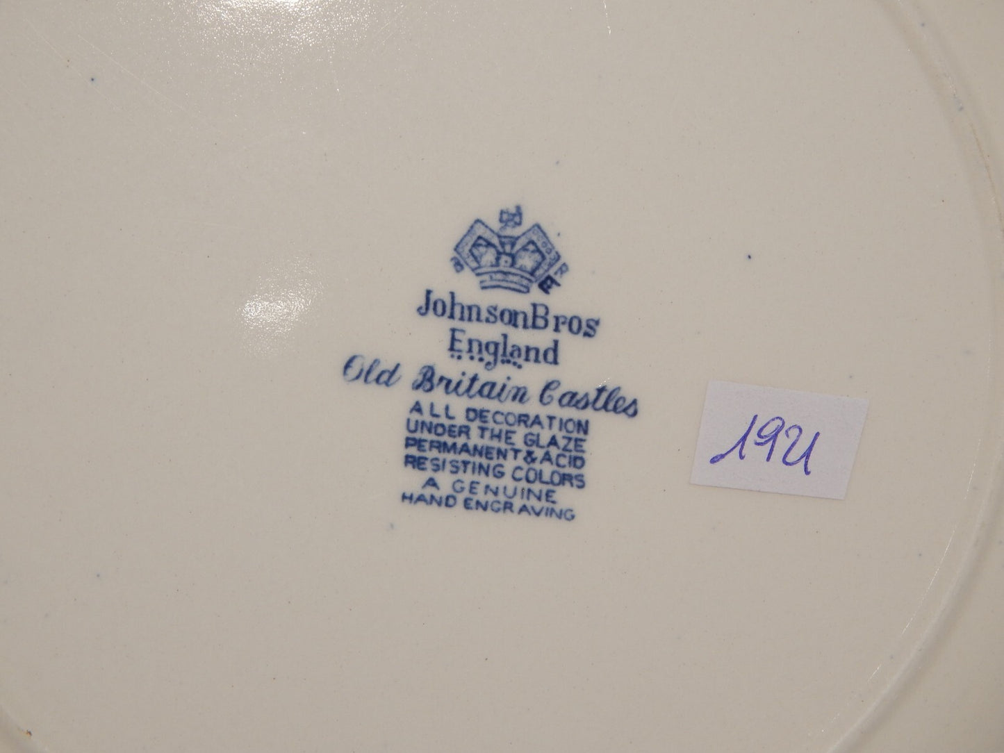 VINTAGE JOHNSON BROS OLD BRITAIN CASTLE BLU PIATTO PIANO PORCELLANA DIFETTO 1921