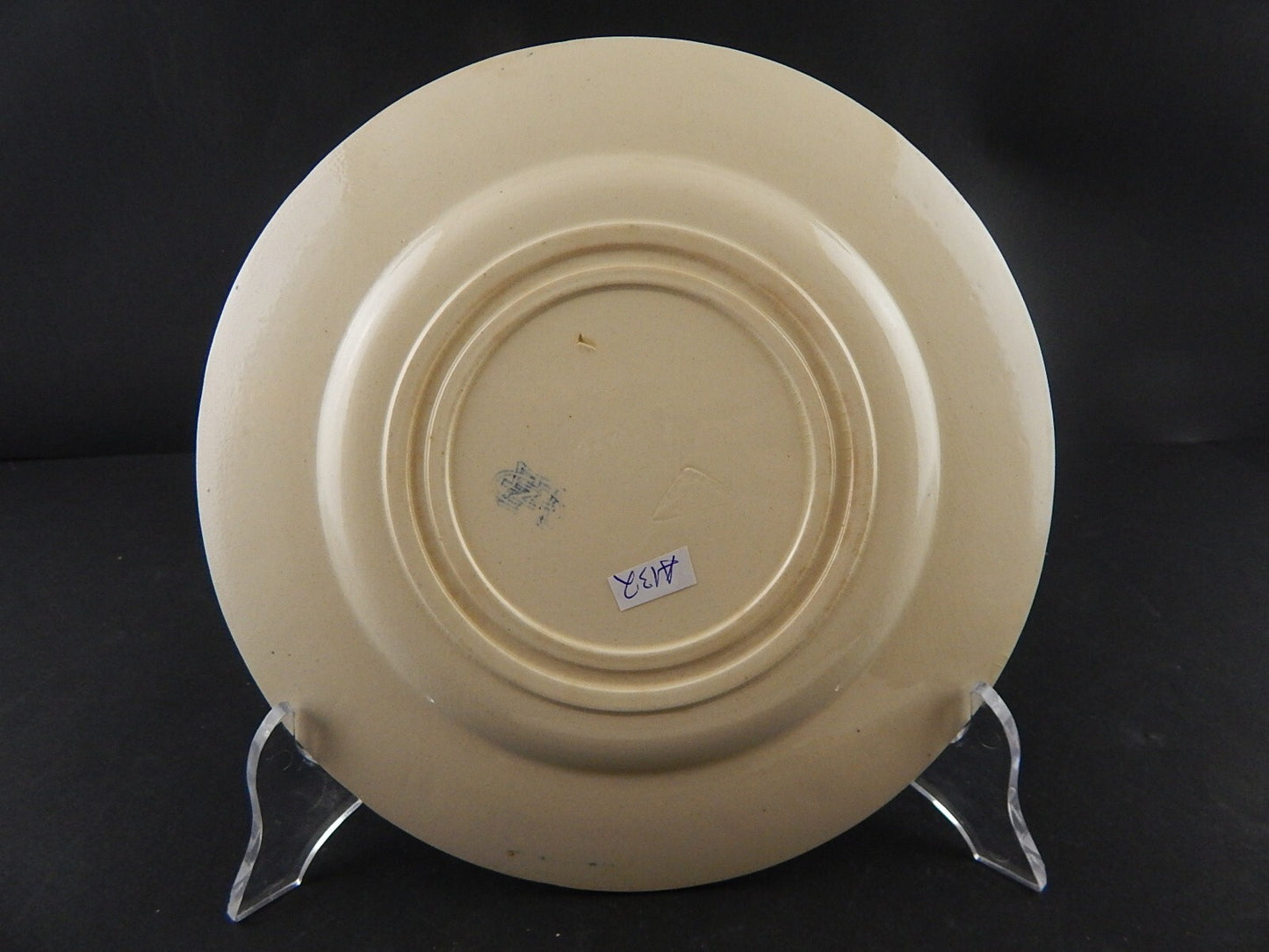 ANTICO RARO DEL 1875 PIATTO CM 22,5 CERAMICA GIEN DECORO BLU ALLA ROUEN