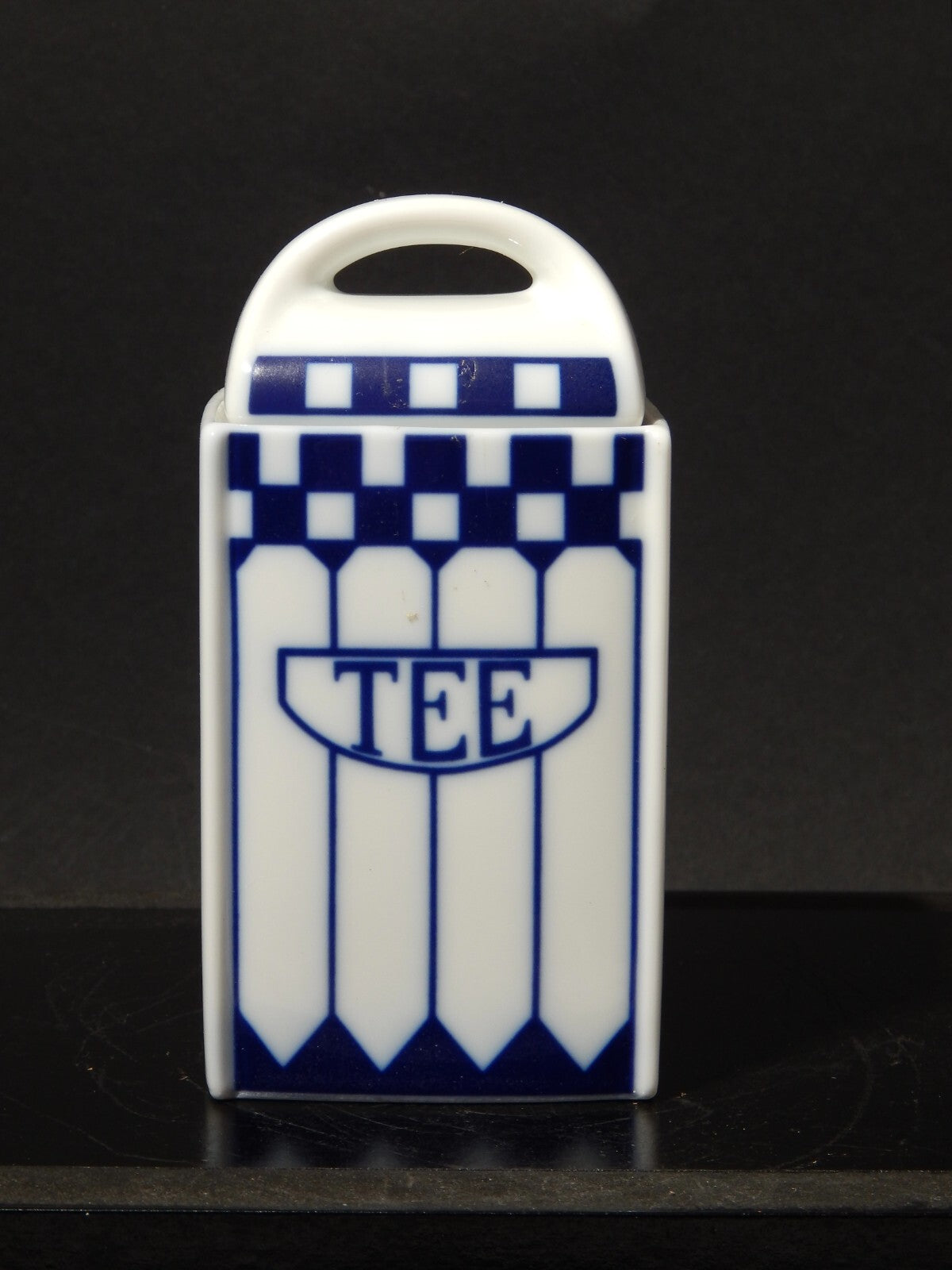 ANTICO ART DECO VASO BARATTOLO TE' PORCELLANA BIANCO BLU COBALTO ROYAL TETTAU