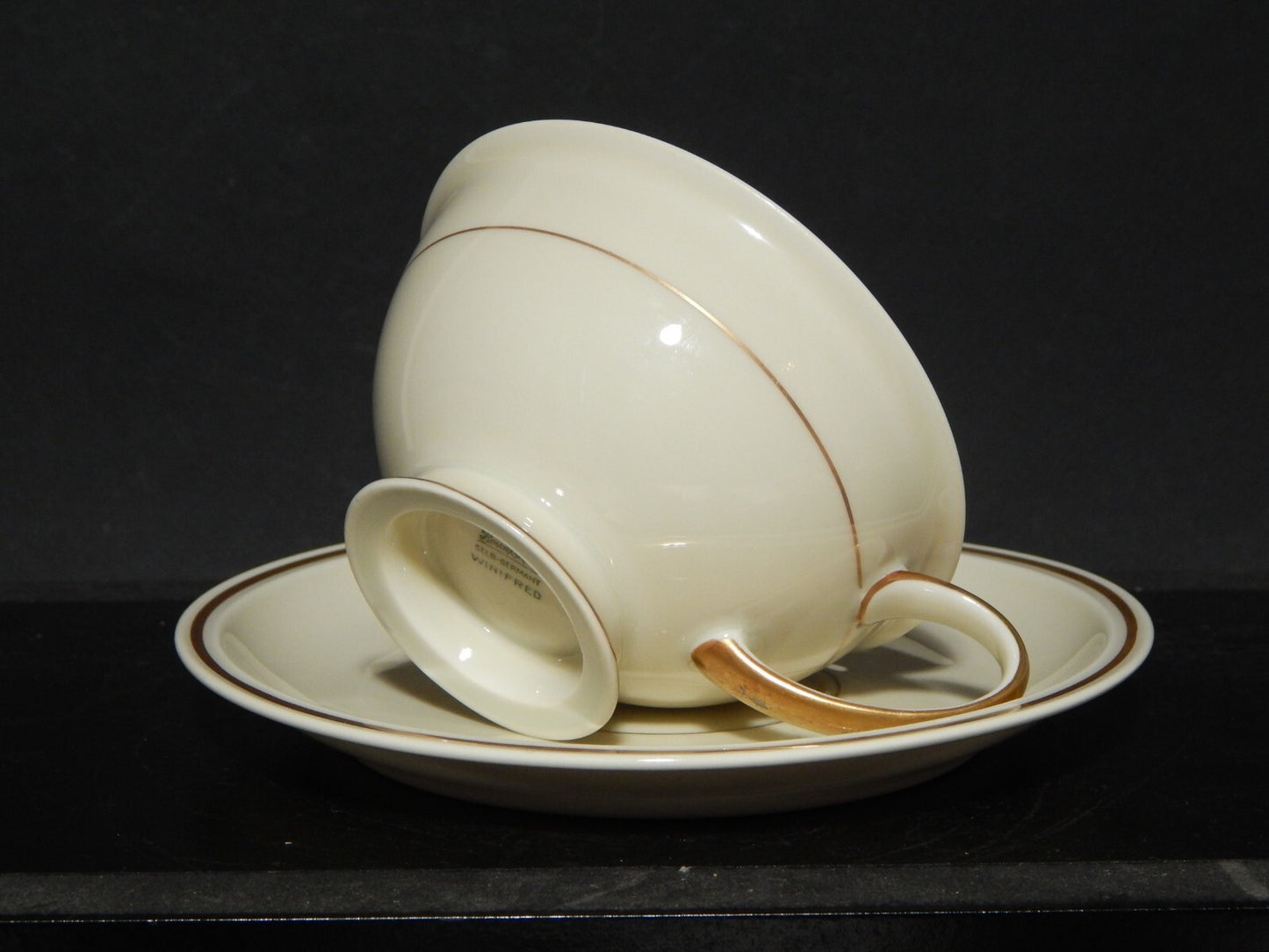 PREZIOSO SERVIZIO 6 TAZZE DA TE' PORCELLANA ROSENTHAL WINIFRED COLOR CREMA ORO