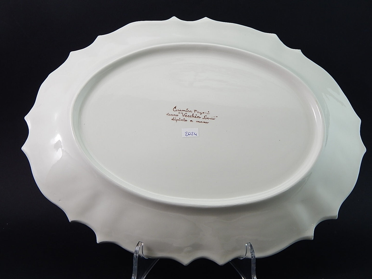 VINTAGE VASSOIO PIATTO OVALE MAIOLICA CERAMICA PAGANI VECCHIA LODI DIPINTO MANO