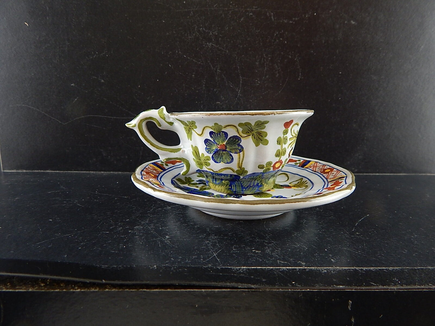 VINTAGE TAZZA CAFFE' AL GAROFANO CERAMICA MAIOLICA VECCHIA FAENZA HANDMADE ITALY