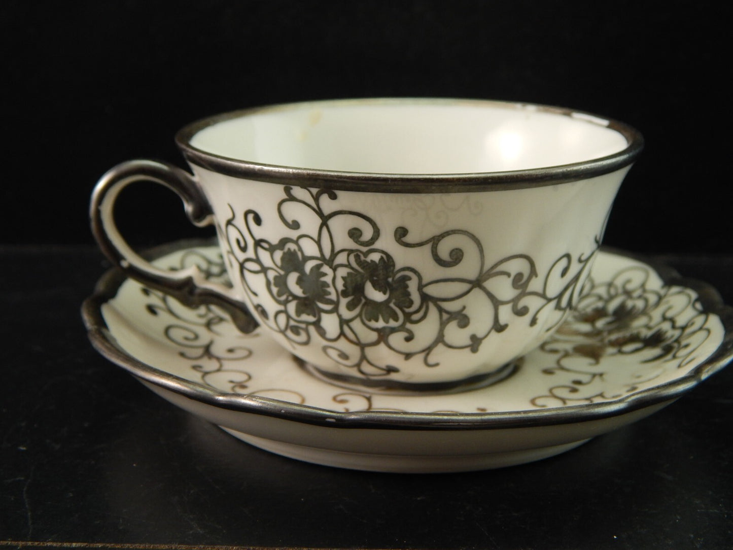 ANTICA TAZZINA CAFFE' PORCELLANA VERBANO LAVENO ART DECO DECORO ARGENTO