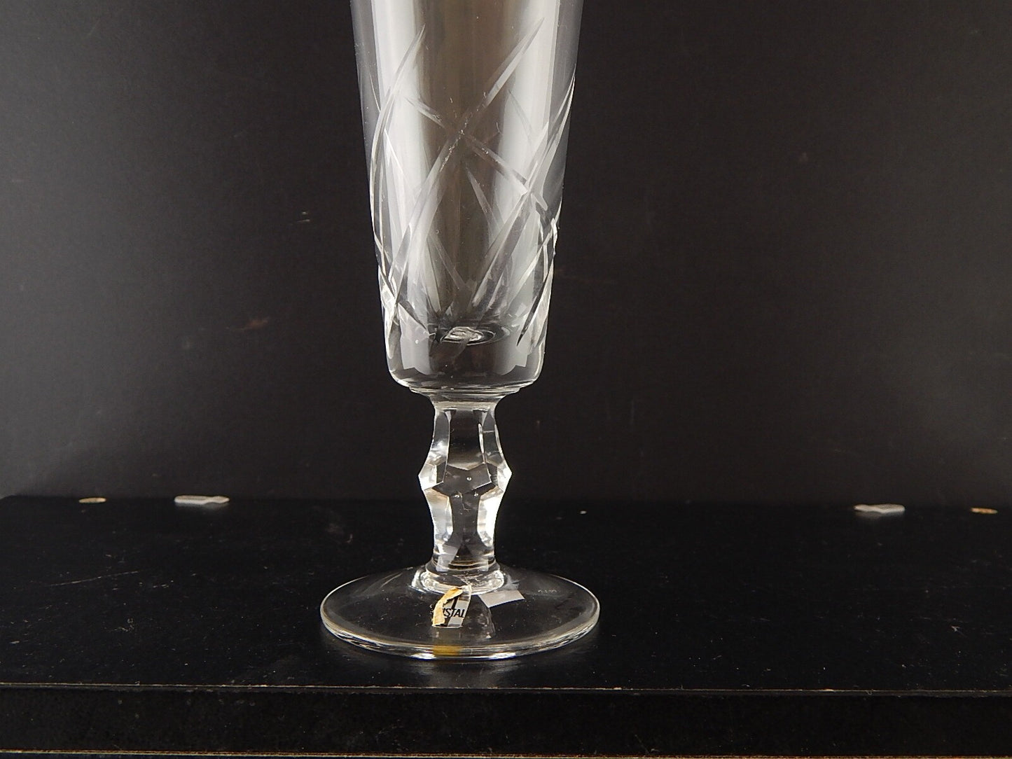 ANTICO ART DECO SERVIZIO 6 BICCHIERI FLUTE DI CRISTALLO BOEMIA INCISI MOLATI