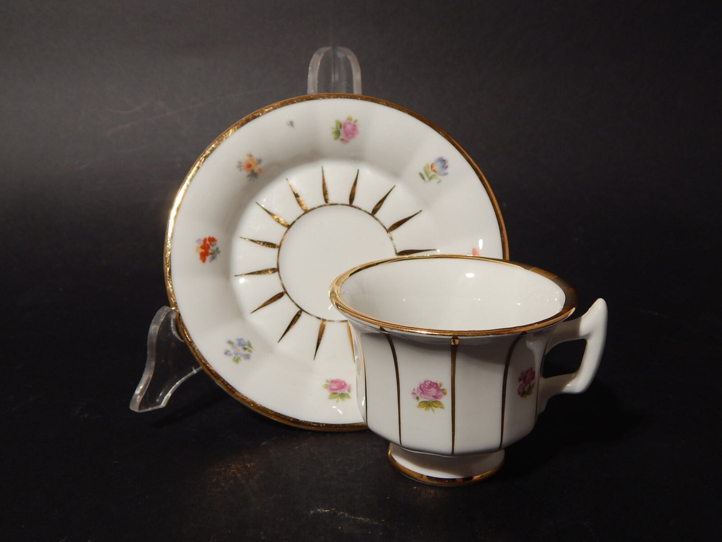 ANTICA PREZIOSA TAZZINA PORCELLANA KRAUTHEIM FIORI POLICROMI E ORO STILE IMPERO