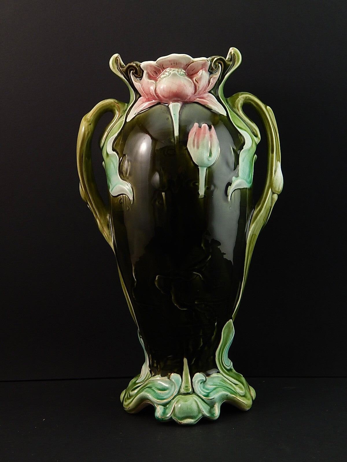 ANTICO RARO PREZIOSO ART NOUVEAU VASO BARBOTINE CERAMICA GUSTAVE DE BRUYN LILLE