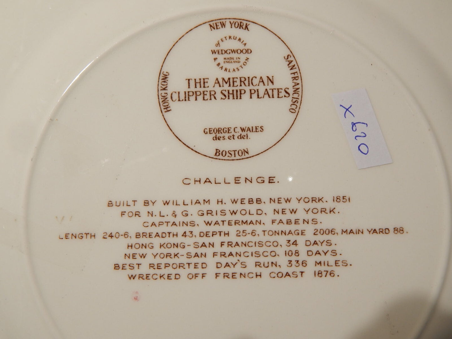 VINTAGE PIATTO PORCELLANA WEDGWOOD THE AMERICAN CLIPPER SHIP PLATES CHALLENGE