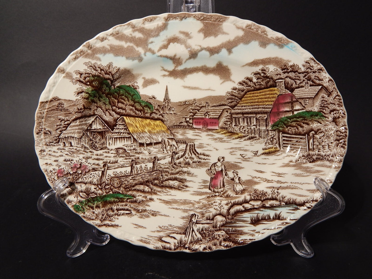 ANTICO VASSOIO CERAMICA INGLESE MYOTT DISEGNO RURAL SCENE STAMPA A MANO