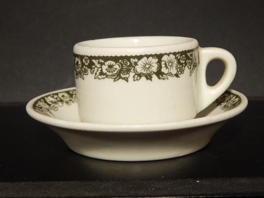 VINTAGE ANNI 60 RICHARD GINORI TAZZINA CAFFE' PORCELLANA BIANCA DECORO VERDE