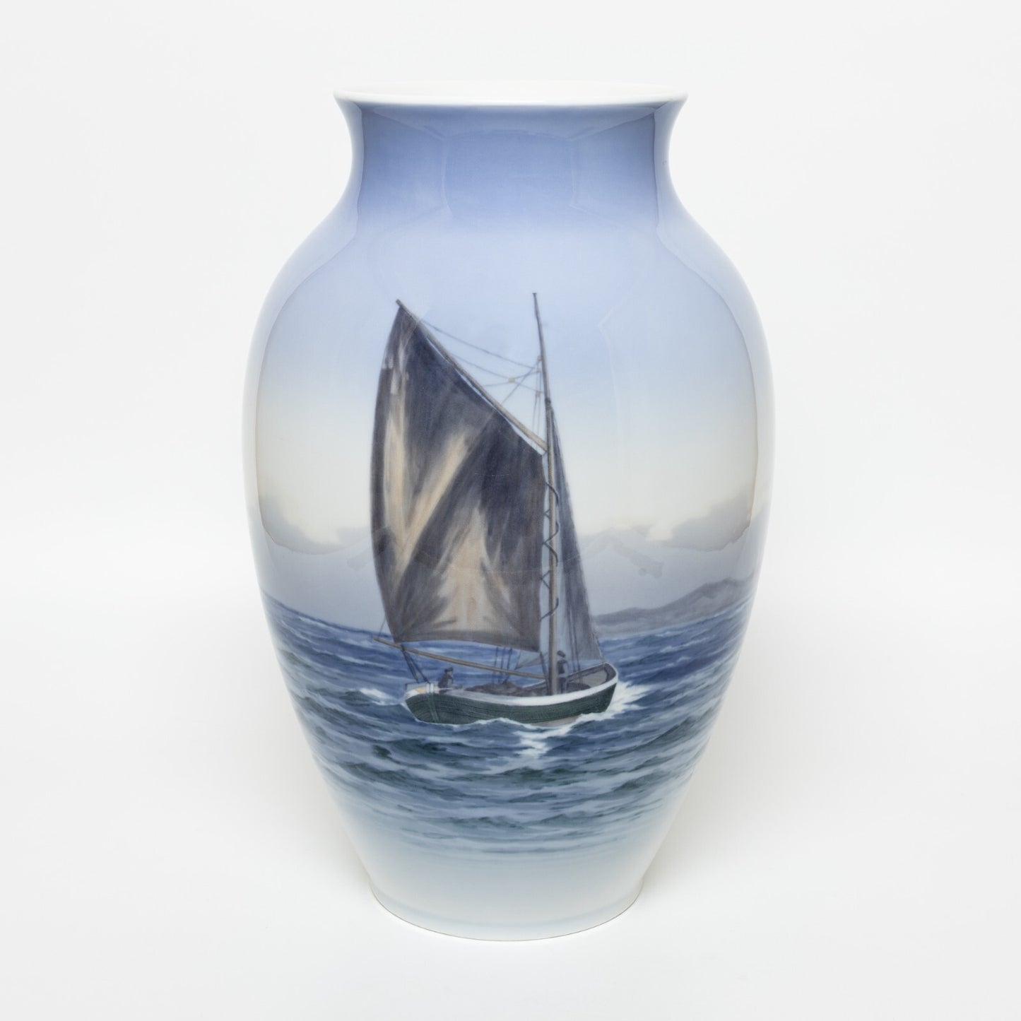 VASO PORCELLANA ROYAL COPENHAGEN "Marina con Barca a Vela" ORIGINALE 33 CM