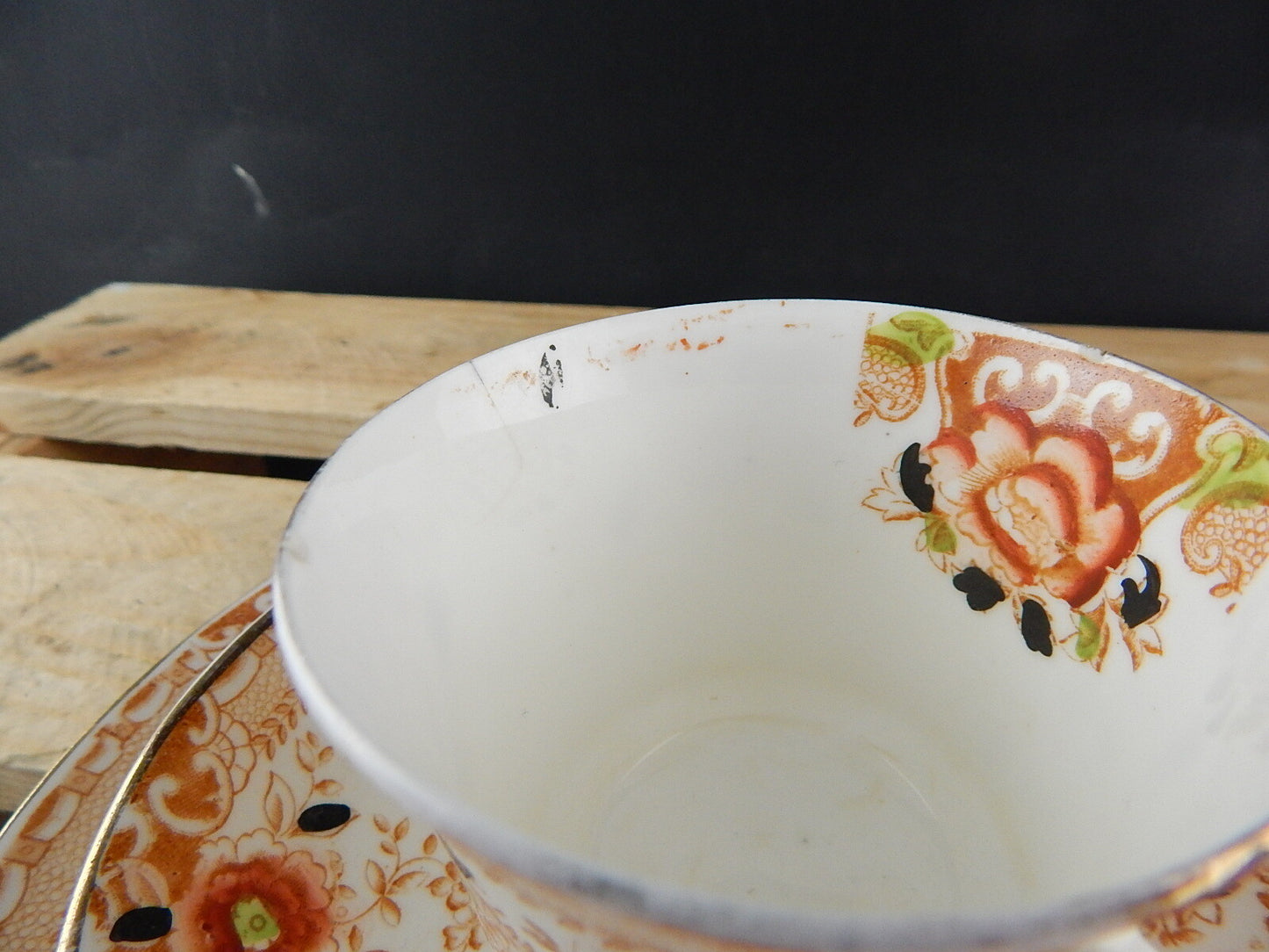 ANTICO PREZIOSO TRIO TAZZA TÈ 2 PIATTI PORCELLANA INGLESE EPOCA VITTORIANA #5917