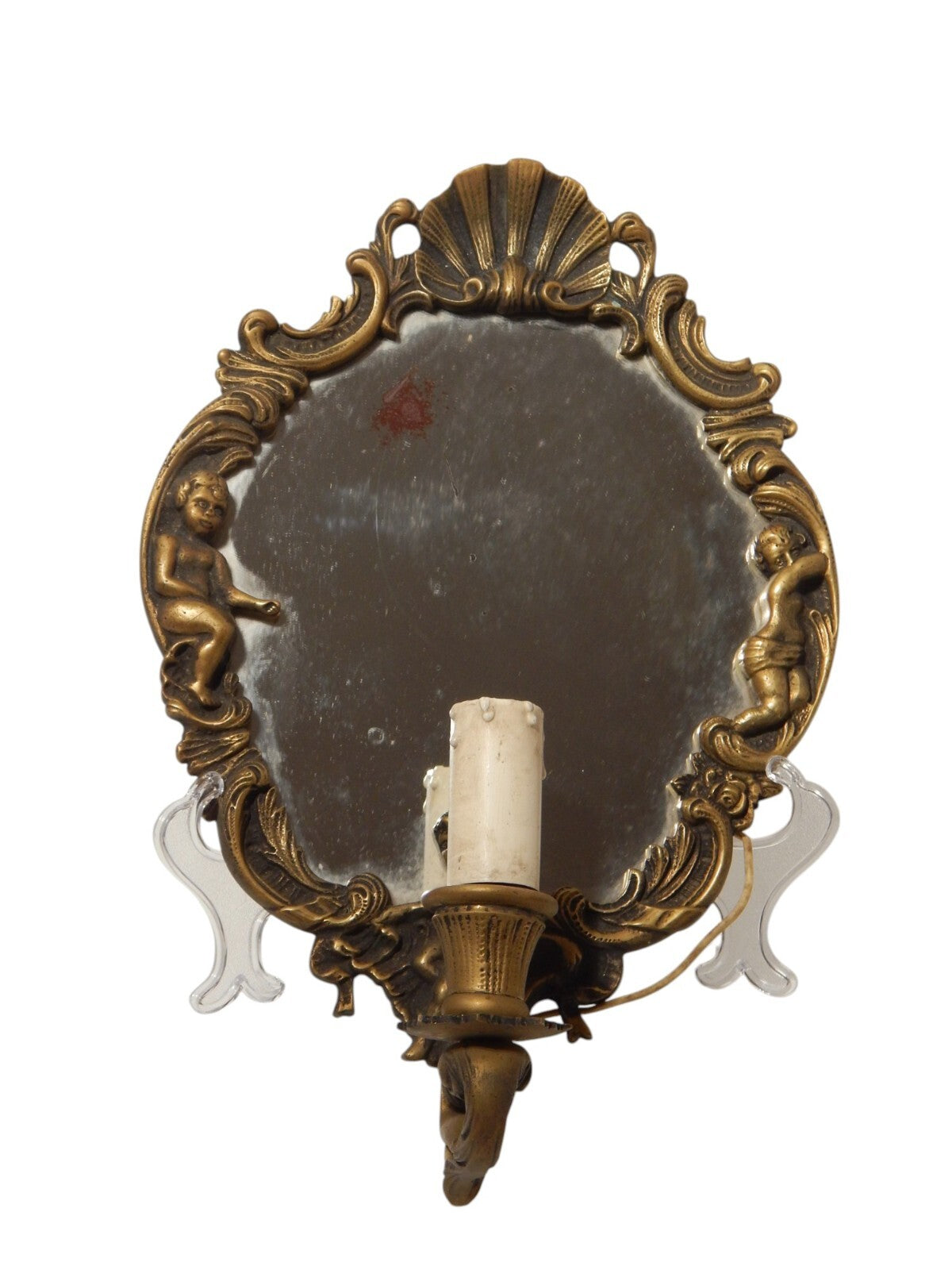 ANTICA APPLIQUE CON PREGEVOLE CORNICE STILE BAROCCO OTTONE O BRONZO E SPECCHIO