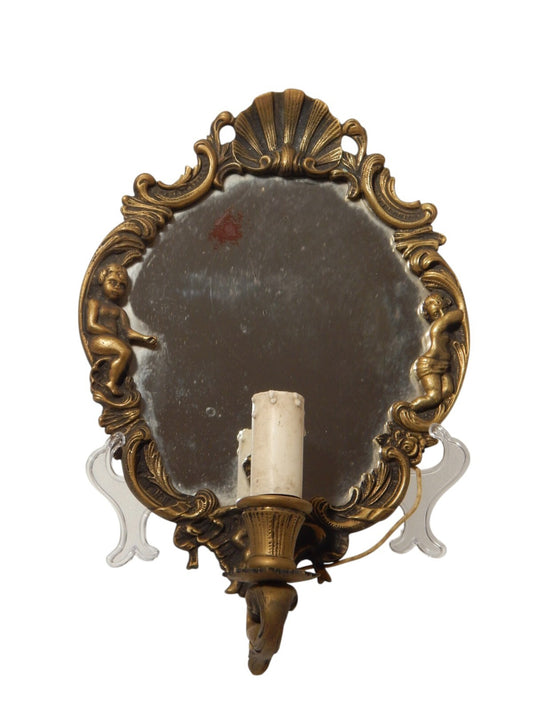 ANTICA APPLIQUE CON PREGEVOLE CORNICE STILE BAROCCO OTTONE O BRONZO E SPECCHIO