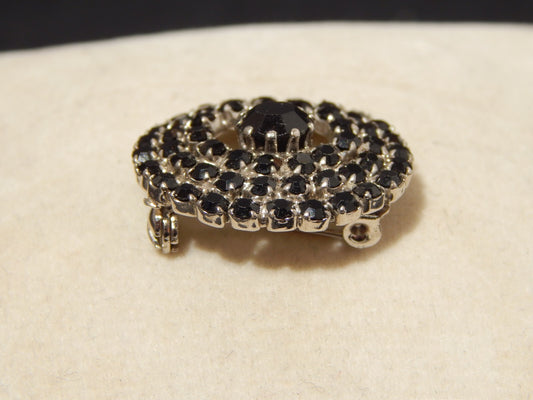 VINTAGE BIJOUX SPILLA ARGENTATA CON PIETRE NERE ANNI '70