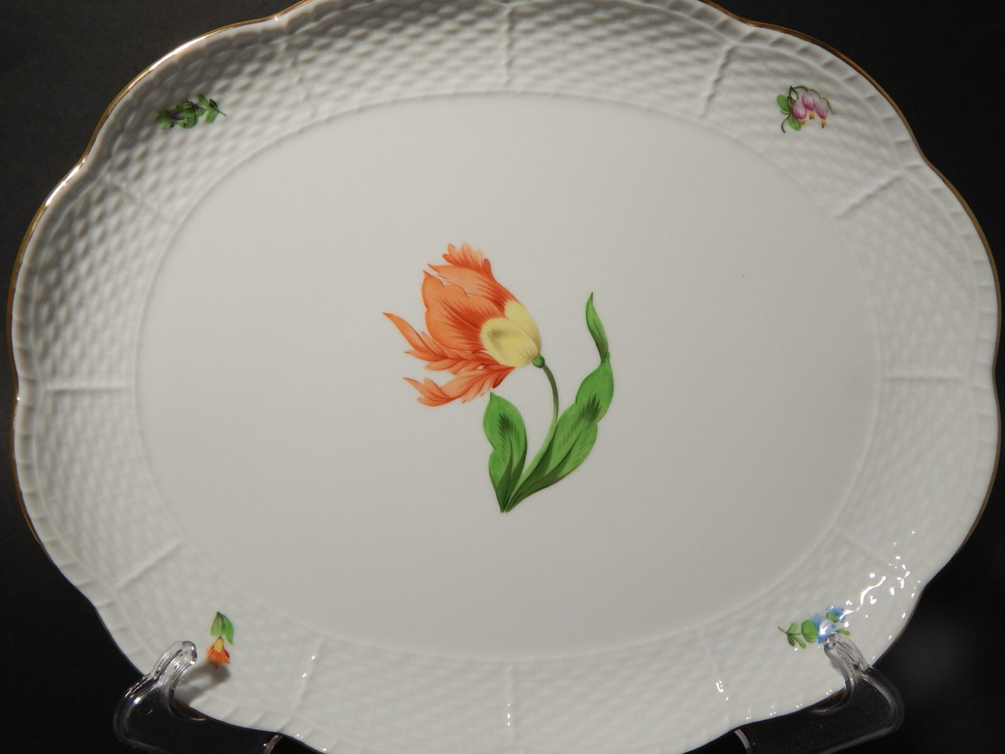 PREZIOSO ELEGANTE PORCELLANA HEREND VASSOIO PIATTO OVALE PETIT BOUQUET