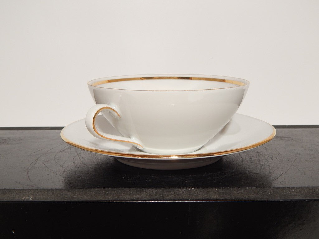 ANTICO SERVIZIO 6 TAZZE BRODO STILE IMPERO PORCELLANA E ORO BAVARIA SELTMANN W.