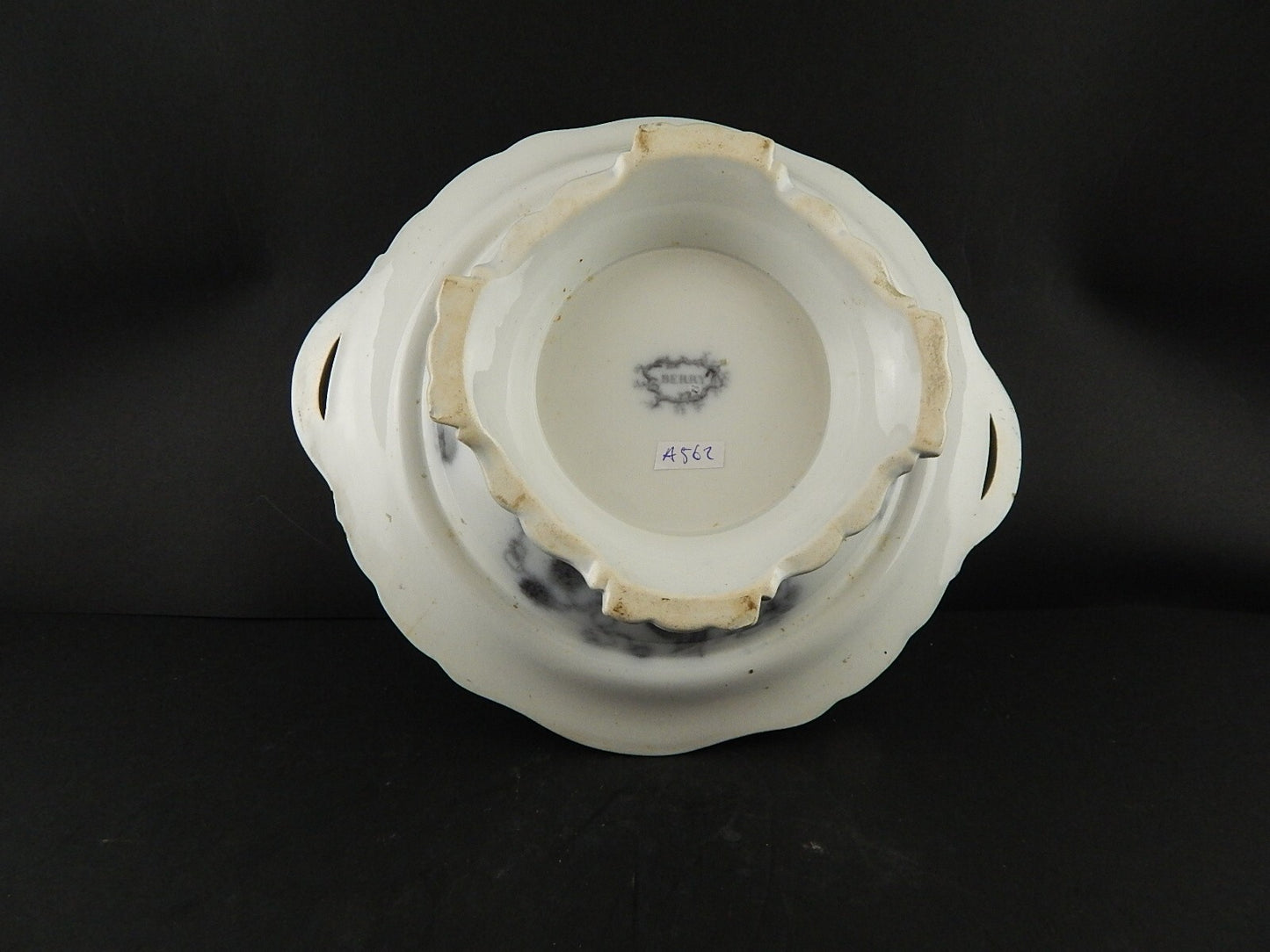 ANTICO AUTENTICA ALZATA CENTROTAVOLA PORCELLANA INGLESE VITTORIANA BERRY PATTERN