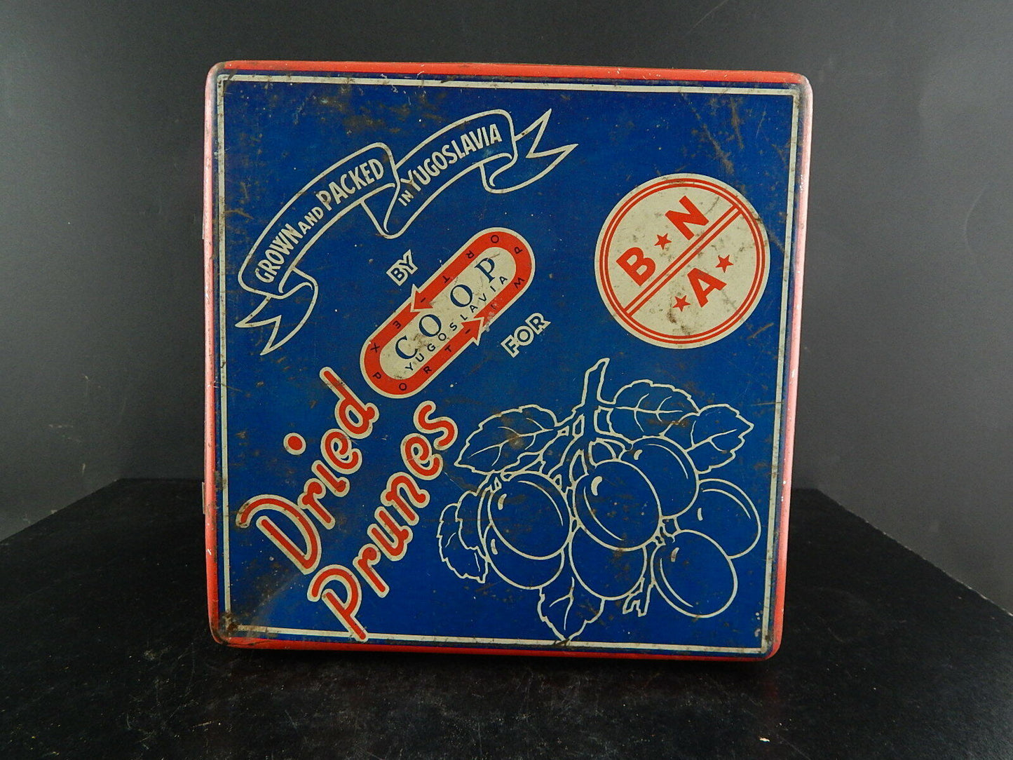 PUBBLICITARIO VINTAGE SCATOLA PRUGNE SECCHE COOP MADE IN YUGOSLAVIA COLLEZIONE