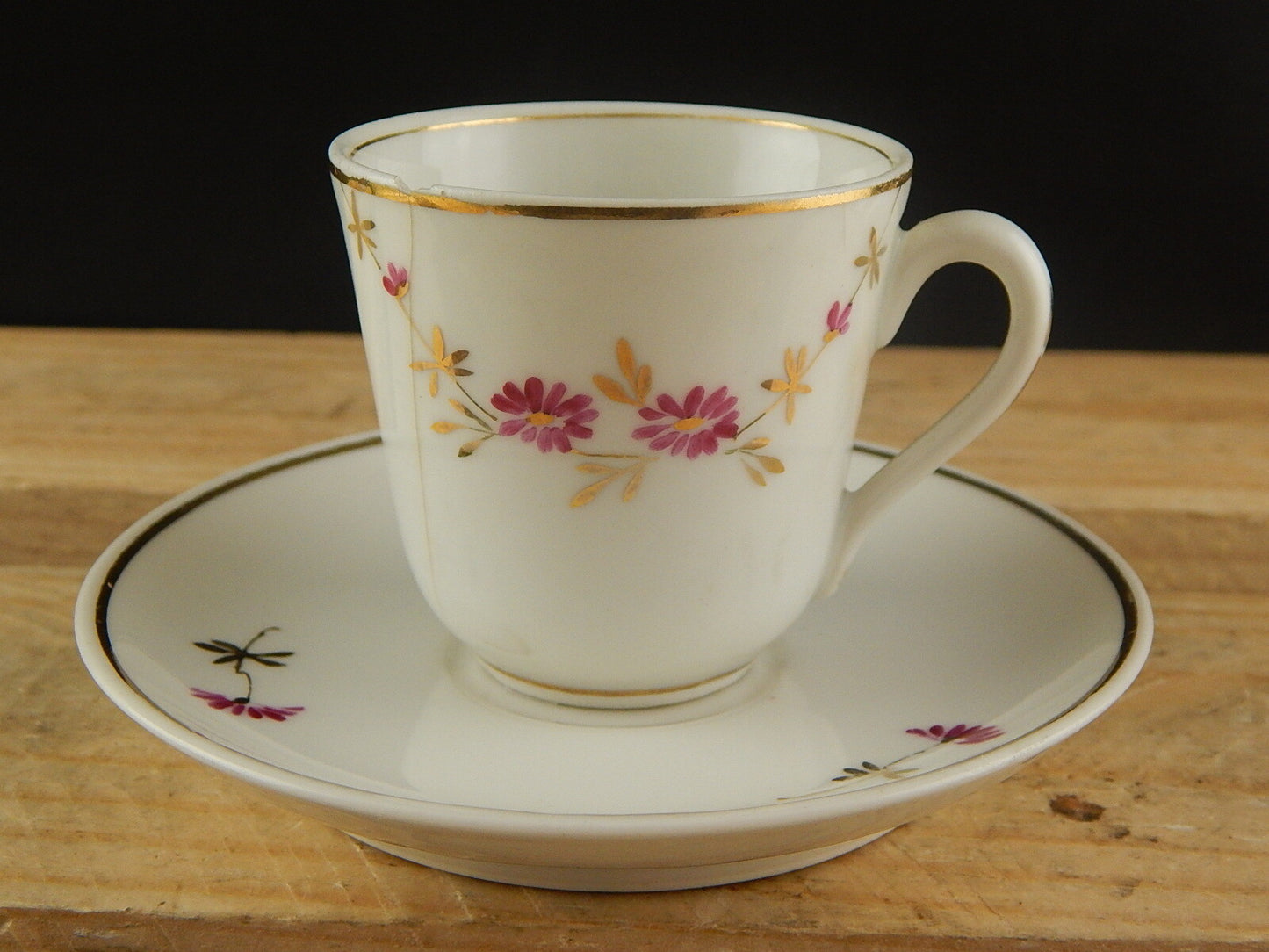 ANTICA TAZZA E PIATTINO PORCELLANA GINORI ART NOUVEAU DIPINTA A MANO DIFETTO