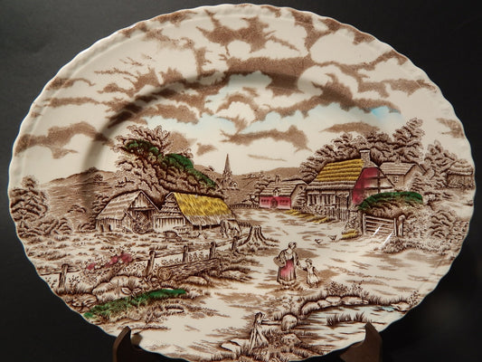 ANTICO VASSOIO CERAMICA INGLESE MYOTT DISEGNO RURAL SCENE STAMPA A MANO X734