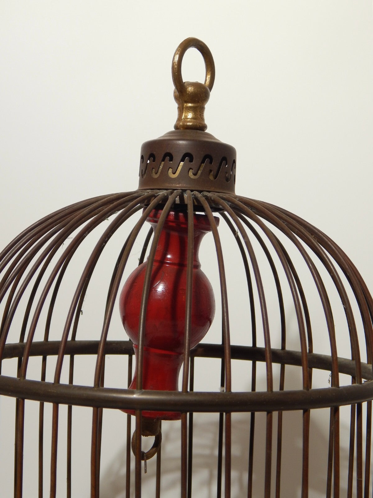 ANTICA ORIGINALE GABBIA A SOSPENSIONE IN OTTONE PER UCCELLI