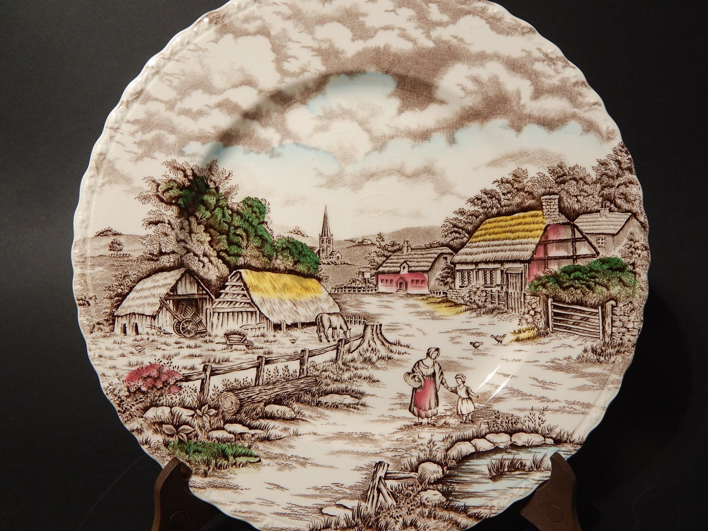 ANTICO SERVIZIO PIATTI CERAMICA INGLESE MYOTT DISEGNO RURAL SCENE STAMPA A MANO