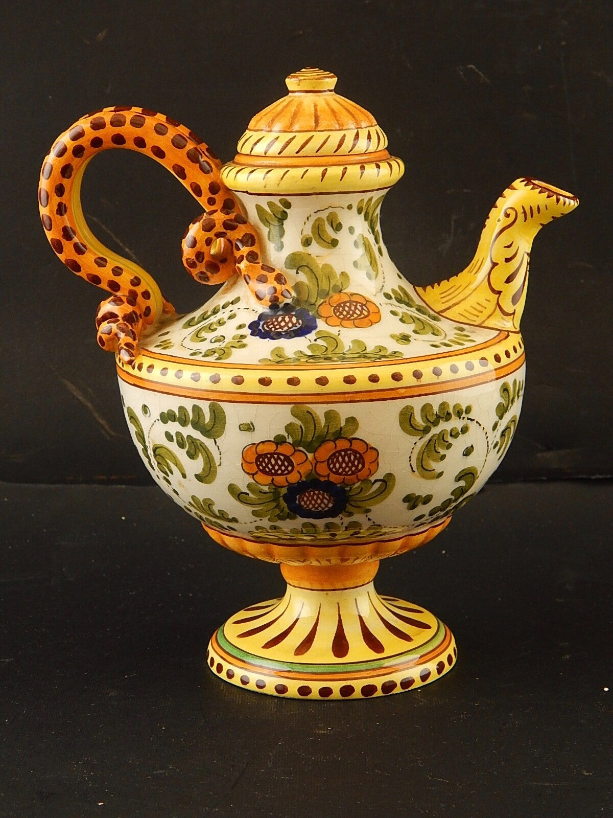 ANTICA CAFFETTIERA MAIOLICA CERAMICA POLICROMA FANTECHI S.I.F.M.A ANSA A SERPE