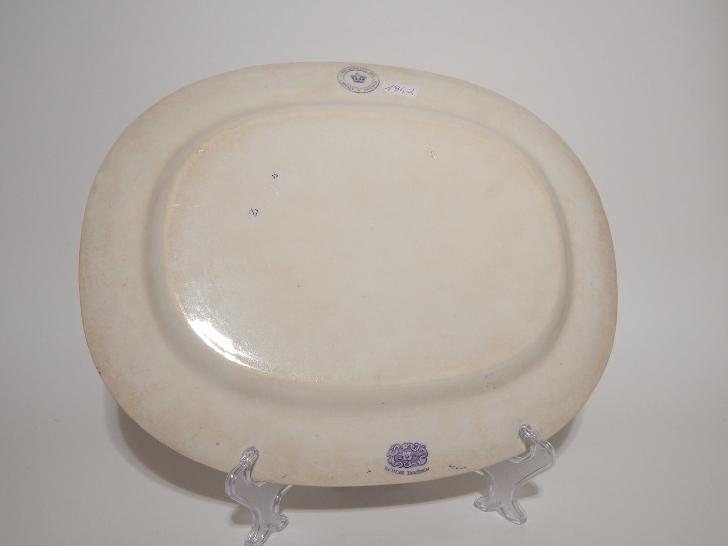 ANTICO VASSOIO CERAMICA STAFFORDSHIRE PRIMAVESI 1860 ERMINE BORDER VIOLA #